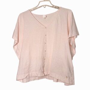 Des Petits Hauts Pink Cotton Button Blouse Loose Top Ruffle Sleeves